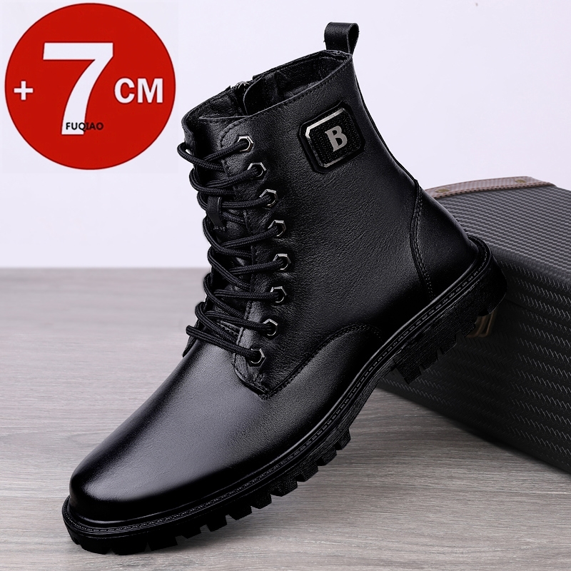 Men'S Shoes Height Increase - メンズ本革エレベーターブーツ 冬用暖かい裏地付きジップアップアンクルブーツ 7cm隠し身長アップ ビジネスフォーマルカジュアル用