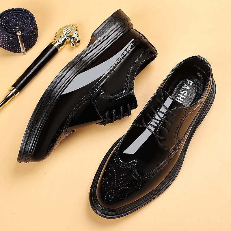 Oxford Brogue Leather - メンズ パテントレザー ブローグ ドレスシューズ レースアップ フォーマル