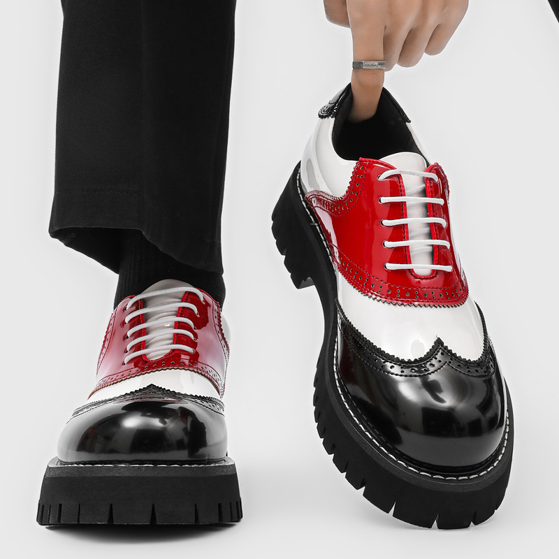 Oxford Brogue Leather - メンズファッションヒップホップロックプラットフォームシューズレースアップパテントレザーオックスフォードシューズカーブドブローグスニーカーデザイナークールフットウェアマンズ