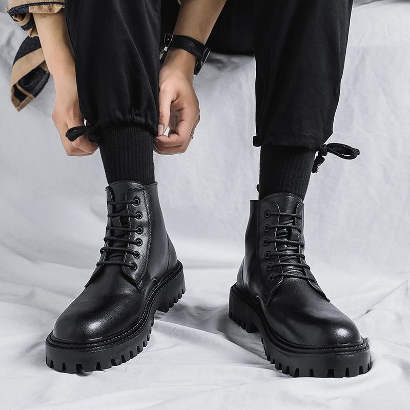 Men'S Shoes Height Increase - メンズハイカットレザーブーツ ファッション ブリティッシュスタイル レトロ 厚底 身長アップ