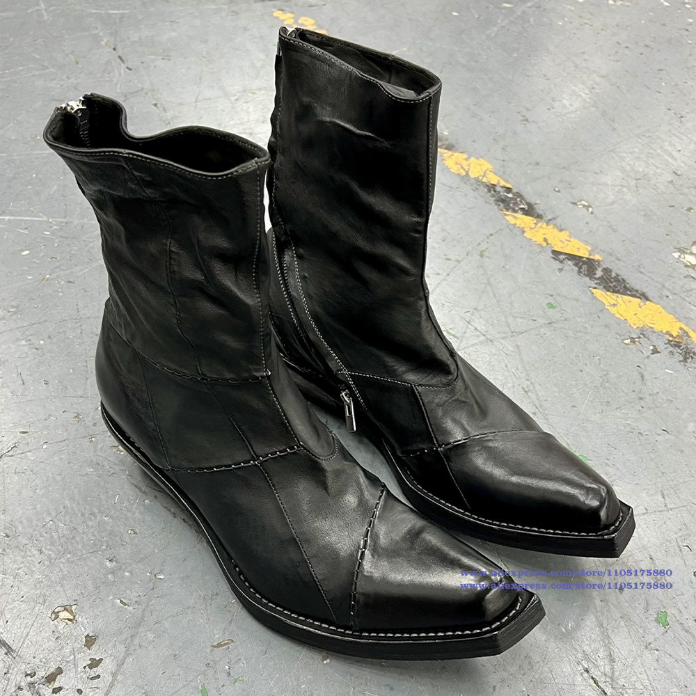 Men'S Shoes Zipper - 黒革メンズブーツポインテッドトゥジッパーアンクルチェルシーブーツ高級デザイナーナイトブーツ新作メンズシューズボタスムヘール