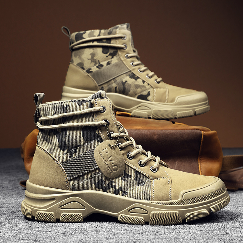 Men'S Shoes For Work - 男性用ハイトップブーツ秋迷彩砂漠カジュアルフラットメンズブーツ通気性ノンスリップ作業靴男性用 Zapatillas Hombre