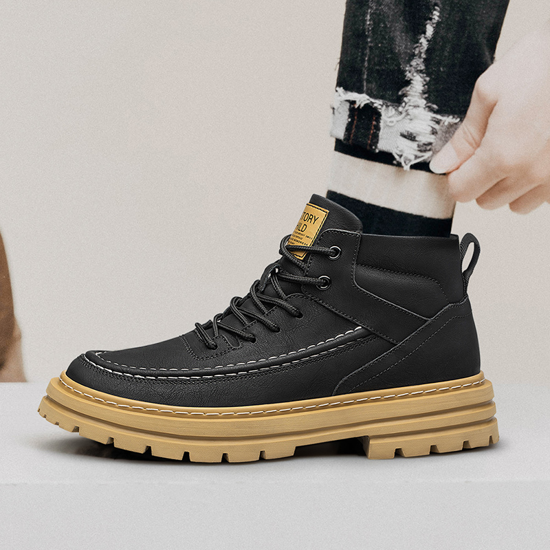 Men'S Shoes Water Resistant - メンズ身長アップシューズ 厚底耐久性ミッドトップデザイン レザー素材 耐水性 身長を6/8センチアップ