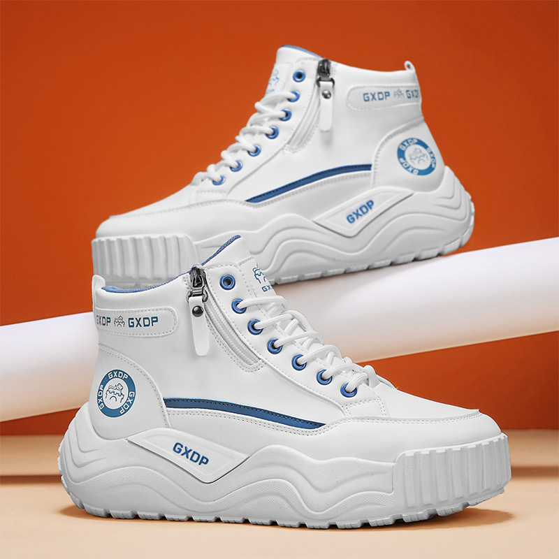 Men'S Shoes For Work - 身長を高く見せるノンスリップシューズ メンズ ハイカット ホワイトレザー スニーカー 厚底