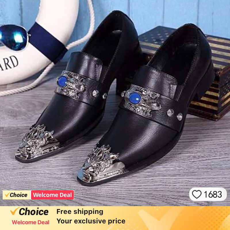 Oxford Brogue Leather - メンズポインテッドメタルトゥシューズ,スリッポンシューズ,イタリアンスタイルオックスフォード,結婚披露宴