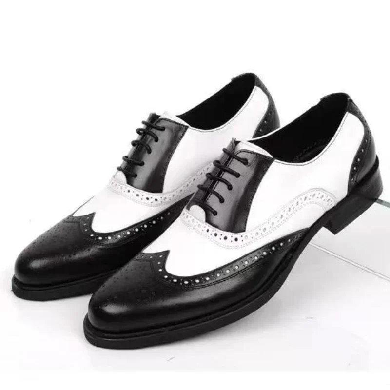 Oxford Brogue Leather - 男性用レトロレザーシューズ,ミックスカラー,カジュアルオックスフォードスリッパ,ビジネスドレス