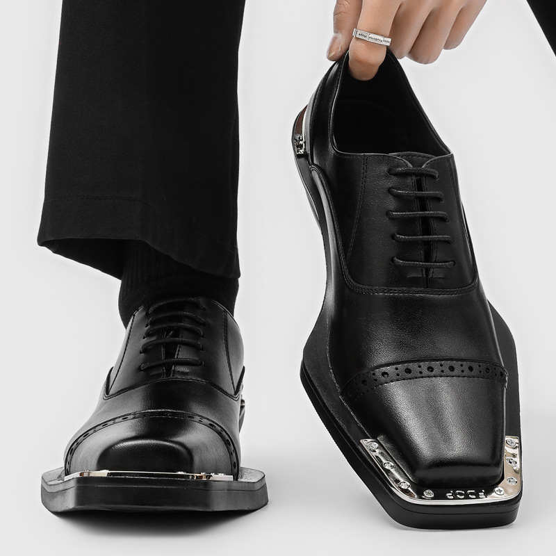 Oxford Brogue Leather - メンズファッションヒップホップロックカーブドブローグシューズレースアップオックスフォードシューズデザイナースクエアトゥスニーカーオリジナルレザークールフットウェア