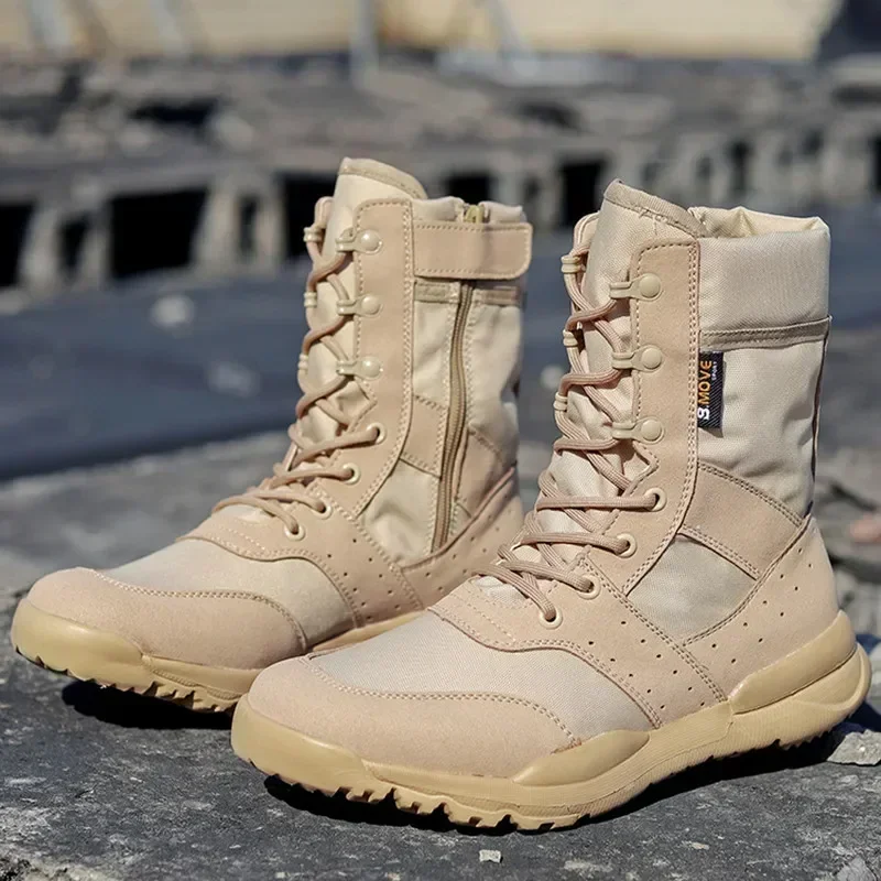 Men'S Shoes Zipper - 夏の戦闘訓練ブーツ作業靴軽量メッシュ通気性軍事戦術ブーツプラスサイズ屋外ハイキングブーツ