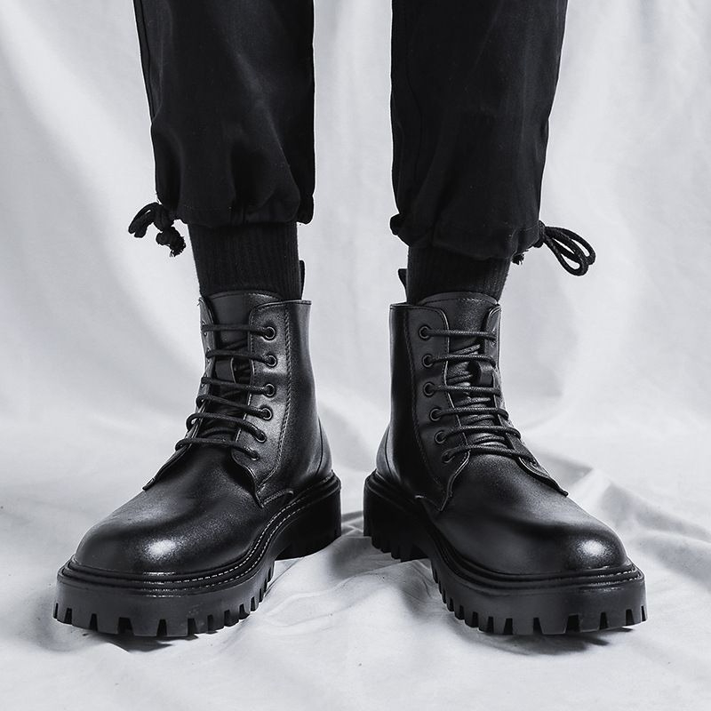 メンズハイカットレザーブーツ ファッション ブリティッシュス - Men'S Shoes Height Increase のレビューと価格