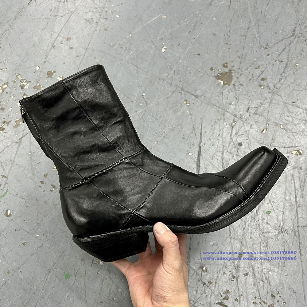 黒革メンズブーツポインテッドトゥジッパーアンクルチェルシーブ - Men'S Shoes Zipper のレビューと価格