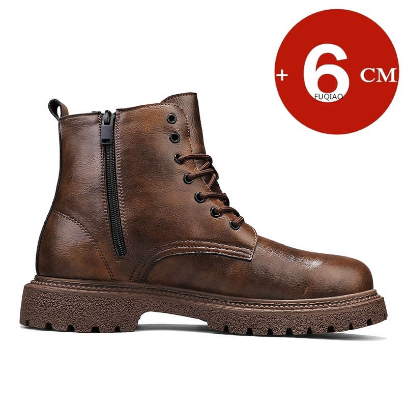 6cm身長アップ効果のあるメンズブーツ、レザー製、アウトドア - Men'S Shoes Height Increase のレビューと価格