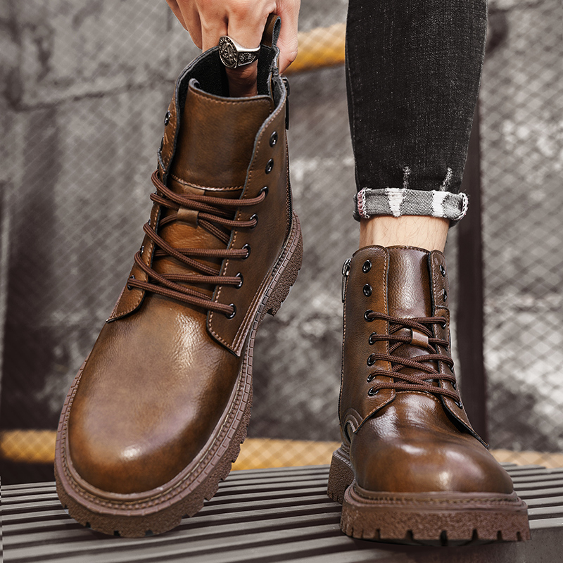 6cm身長アップ効果のあるメンズブーツ、レザー製、アウトドア - Men'S Shoes Height Increase のレビューと価格