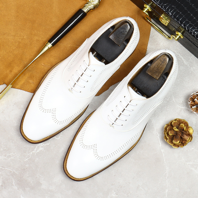 男性用耐摩耗性ブローグシューズ,ホワイト,本革,レースアップ - Oxford Brogue Leather のレビューと価格