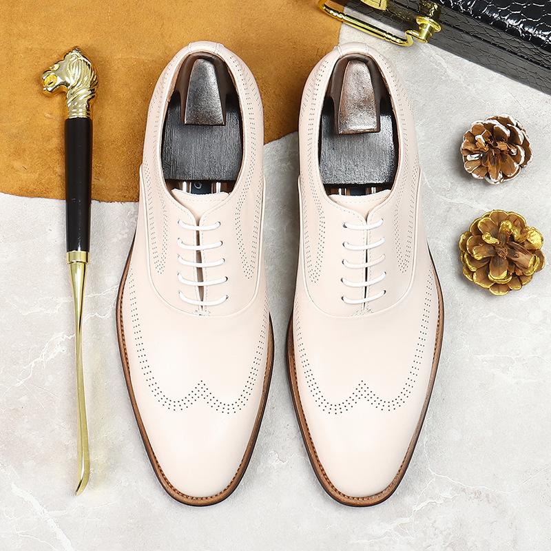 男性用耐摩耗性ブローグシューズ,ホワイト,本革,レースアップ - Oxford Brogue Leather のレビューと価格