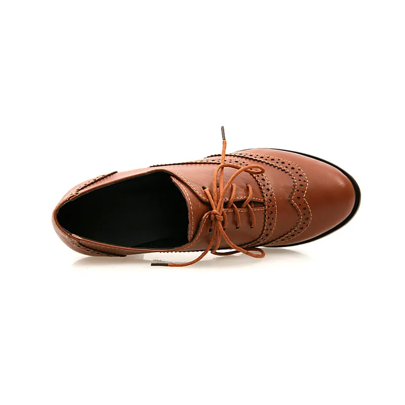 Oxfords-女性用ハイブロックヒール、ブラウンレザー、ラ - Oxford Brogue Leather のレビューと価格