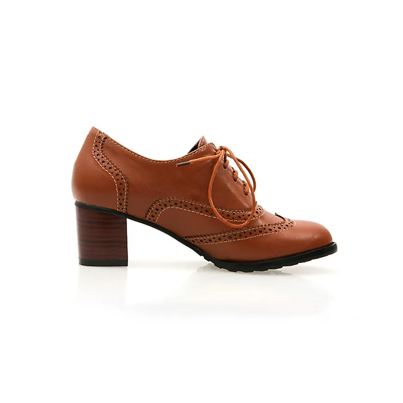 Oxfords-女性用ハイブロックヒール、ブラウンレザー、ラ - Oxford Brogue Leather のレビューと価格