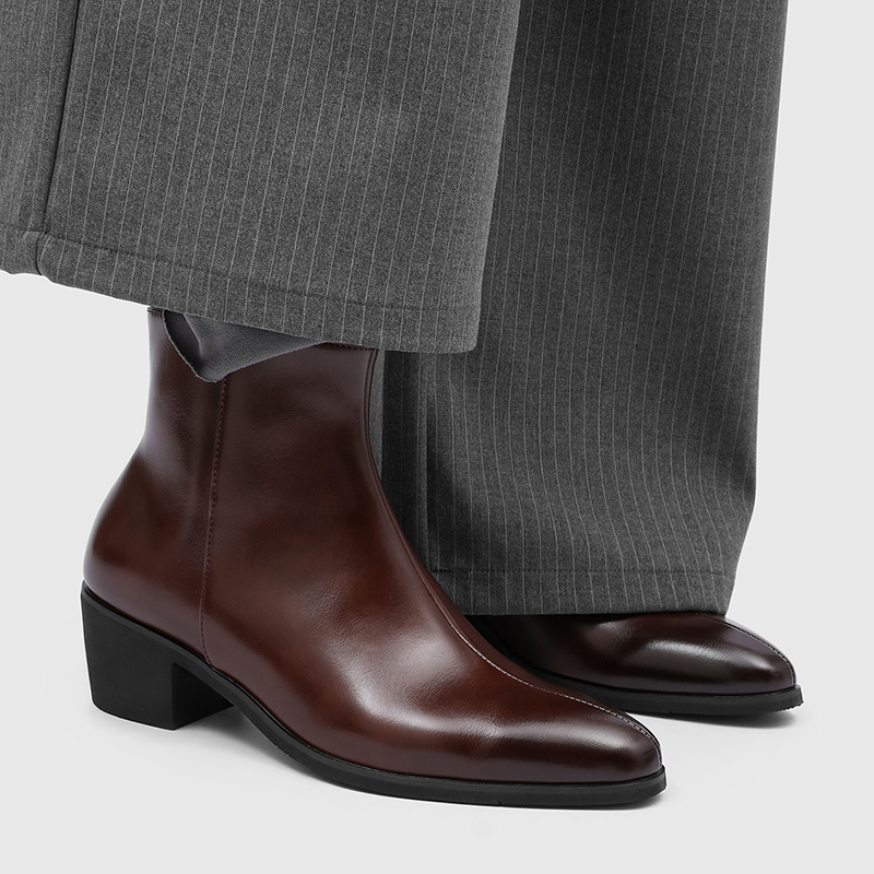 男性用シンプルでおしゃれなハイヒール、ポインテッドトゥ、サイ - Men'S Shoes Zipper のレビューと価格