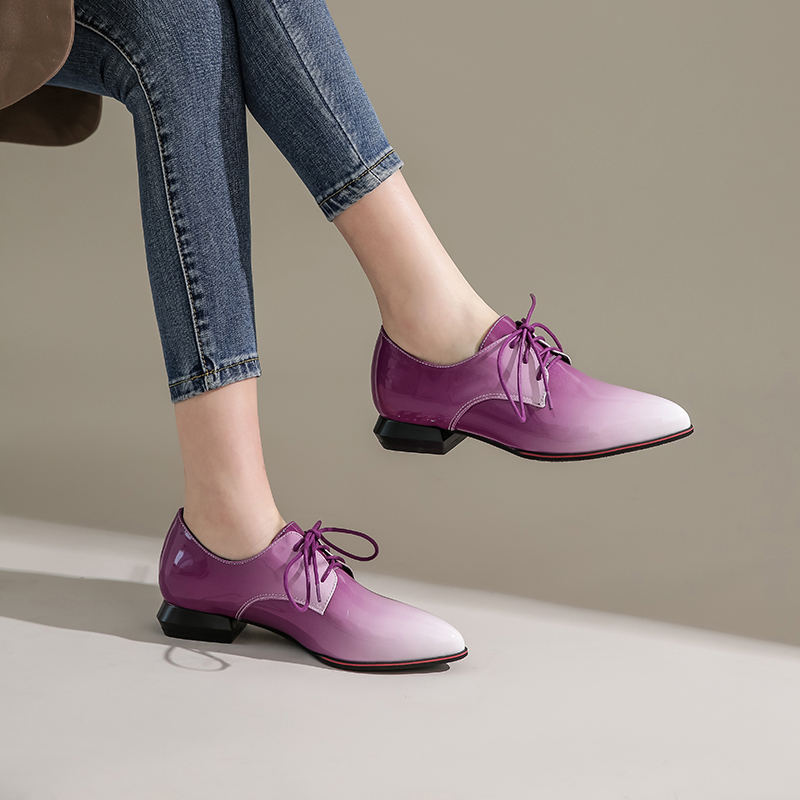 英国女性オックスフォードグラデーション赤紫パテントレザーフラ - Oxford Brogue Leather のレビューと価格