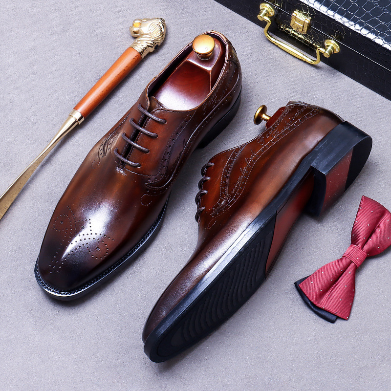 メンズヴィンテージ風エンボス加工ブローグオックスフォードシュ - Oxford Brogue Leather のレビューと価格