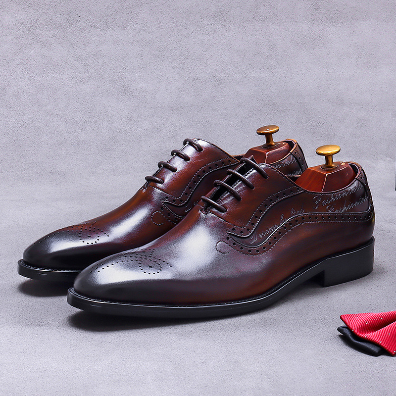 メンズヴィンテージ風エンボス加工ブローグオックスフォードシュ - Oxford Brogue Leather のレビューと価格