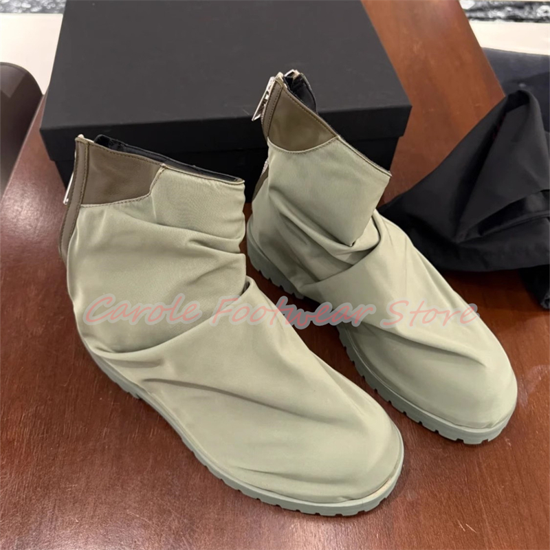 プリーツナイロン生地ハイカットメンズアンクルブーツチャンキー - Men'S Shoes Height Increase のレビューと価格