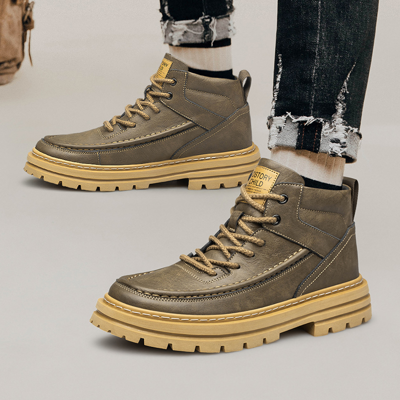 メンズ身長アップシューズ 厚底耐久性ミッドトップデザイン レ - Men'S Shoes Water Resistant のレビューと価格