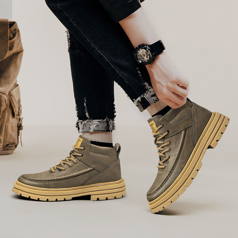 メンズ身長アップシューズ 厚底耐久性ミッドトップデザイン レ - Men'S Shoes Water Resistant のレビューと価格