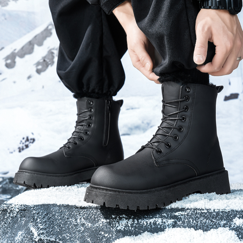 メンズ暖かいプラッシュハイカットブーツ冬用ソフトソール滑り止 - Men'S Shoes For Work のレビューと価格