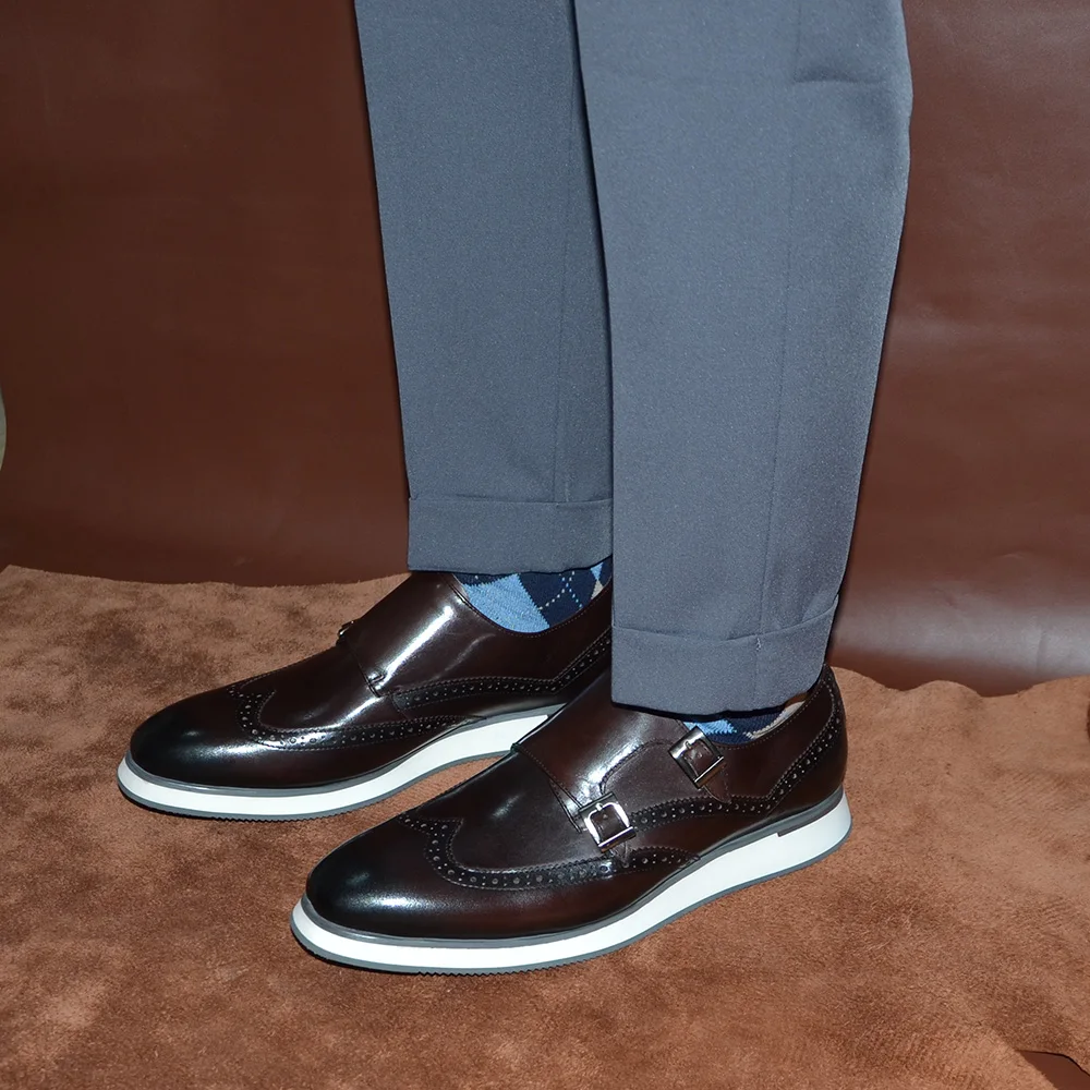 ヨーロッパの高級メンズスニーカー本革モンクストラップダブルバ - Oxford Brogue Leather のレビューと価格
