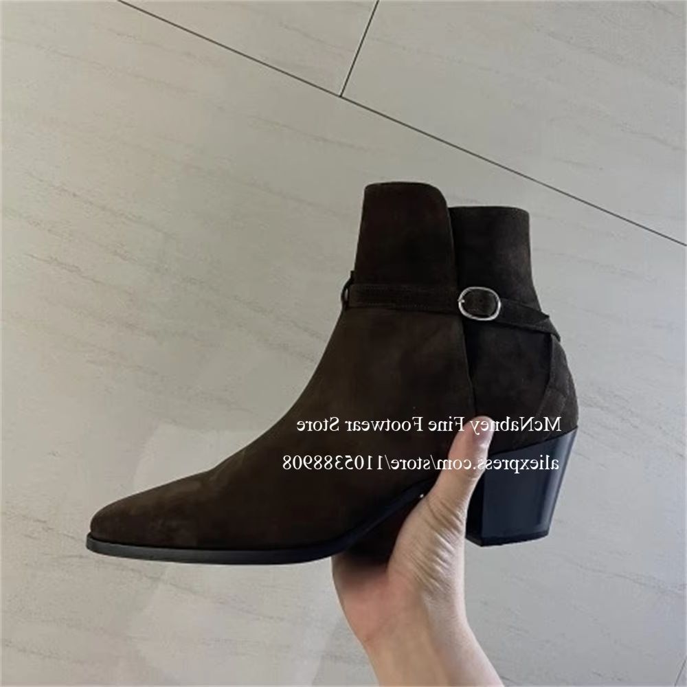 ラグジュアリーブラックスエードバックルストラップメンズチェル - Men'S Shoes Zipper のレビューと価格