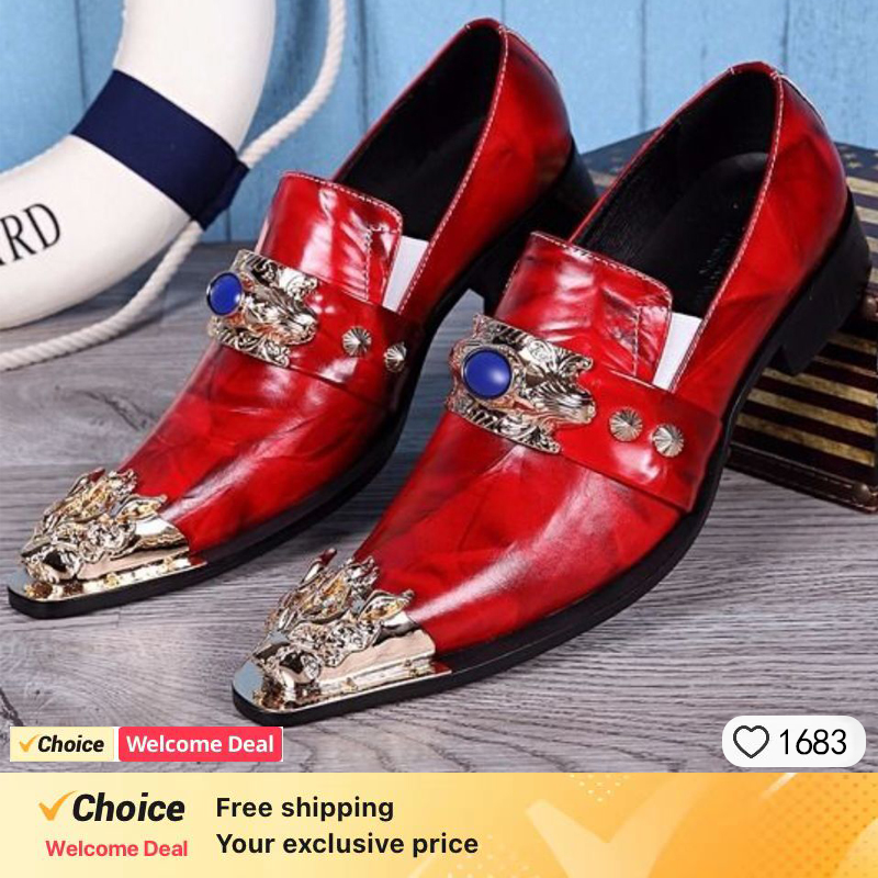 メンズポインテッドメタルトゥシューズ,スリッポンシューズ,イ - Oxford Brogue Leather のレビューと価格