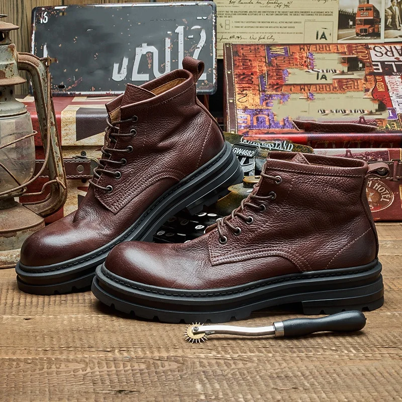 メンズレトロアンクルレザーブーツ高級ブランド品質手作り本革快 - Men'S Shoes Quality Brands のレビューと価格