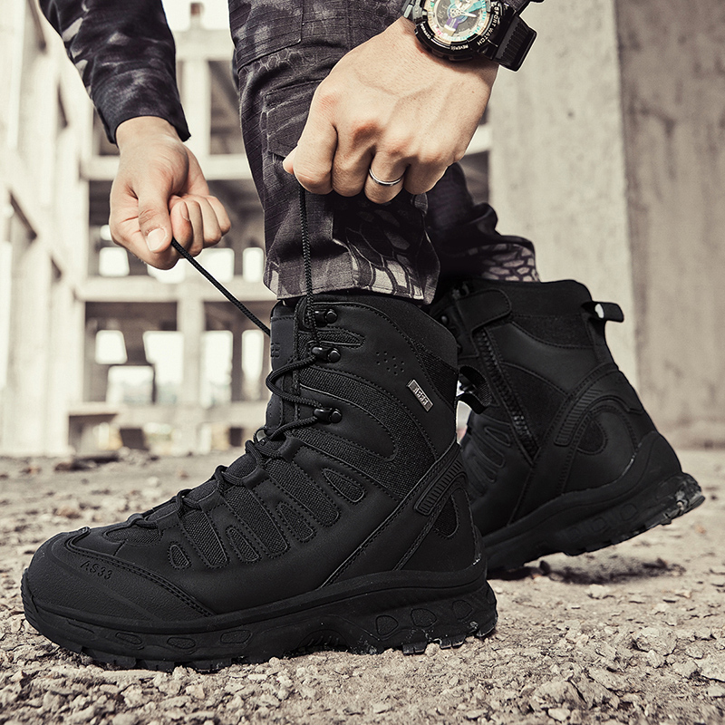 新しい男性の戦術的なブーツ軍事ブランド狩猟ハイキング靴足首防 - Men'S Shoes Zipper のレビューと価格