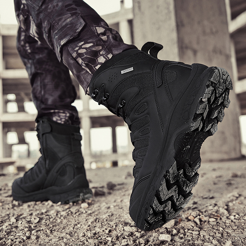 新しい男性の戦術的なブーツ軍事ブランド狩猟ハイキング靴足首防 - Men'S Shoes Zipper のレビューと価格