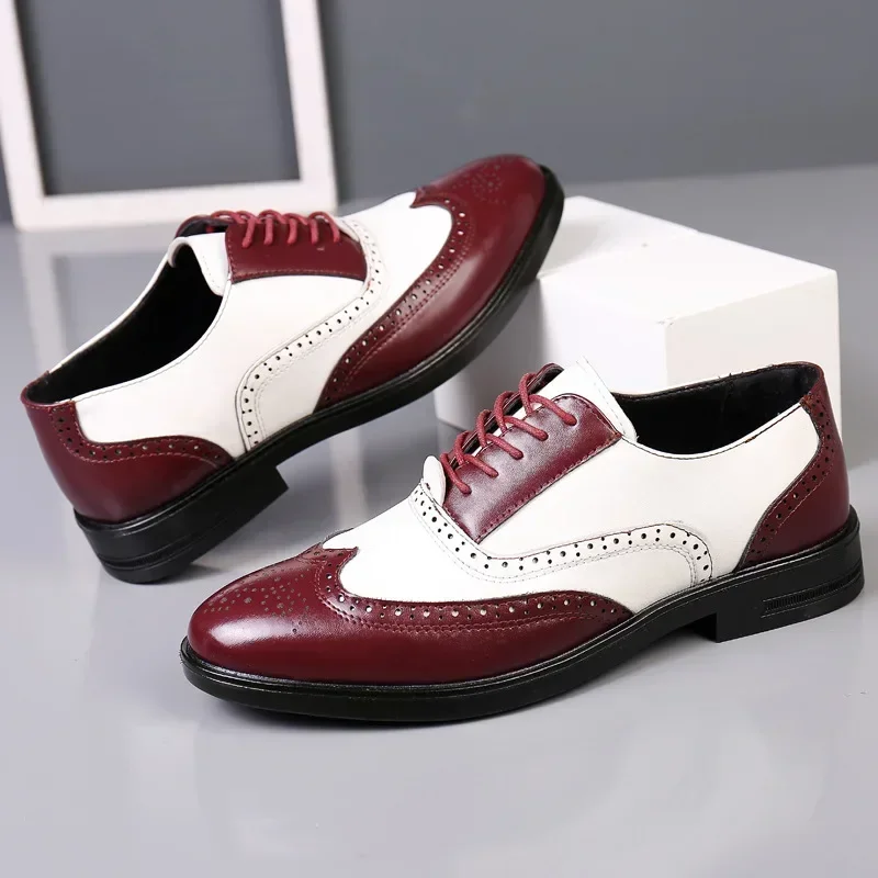 男性用レトロレザーシューズ,ミックスカラー,カジュアルオック - Oxford Brogue Leather のレビューと価格