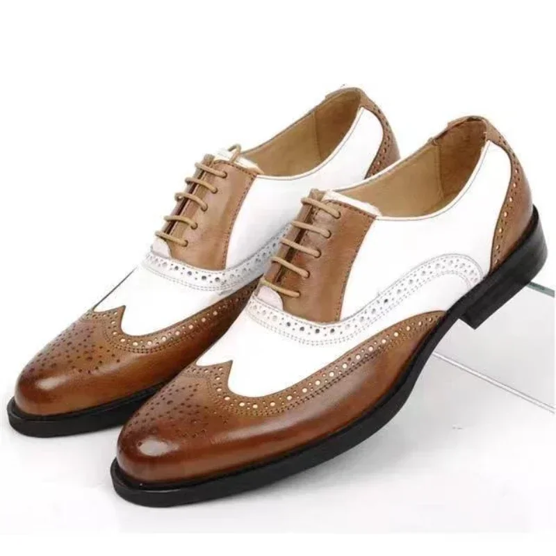 男性用レトロレザーシューズ,ミックスカラー,カジュアルオック - Oxford Brogue Leather のレビューと価格