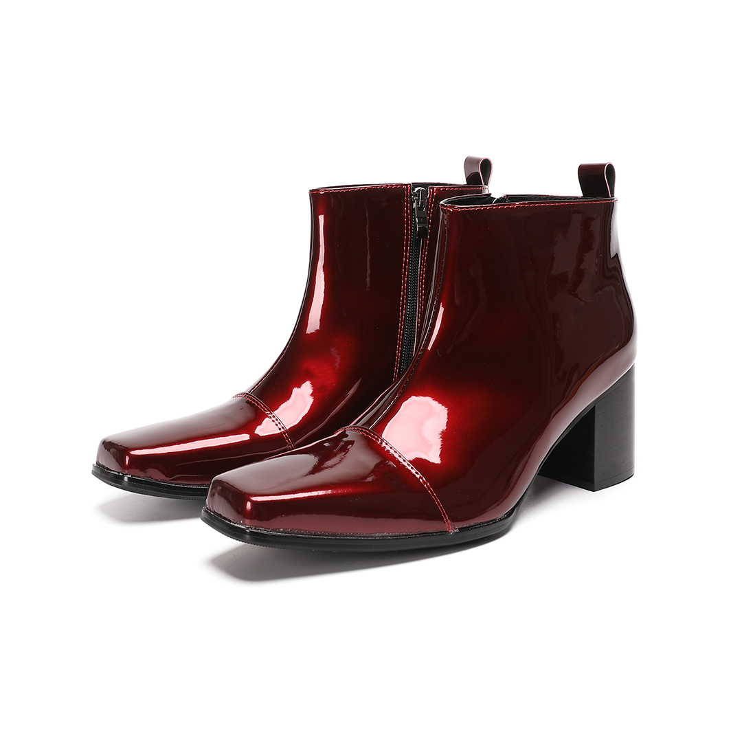男性用赤色本革ハイヒールアンクルブーツ メンズ ジッパー ス - Men'S Shoes Zipper のレビューと価格