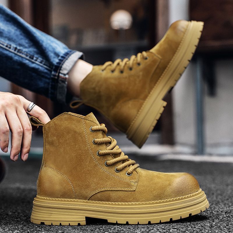 高品質男性アンクルブーツファッションレザーブーツアウトドアカ - Men'S Shoes For Work のレビューと価格