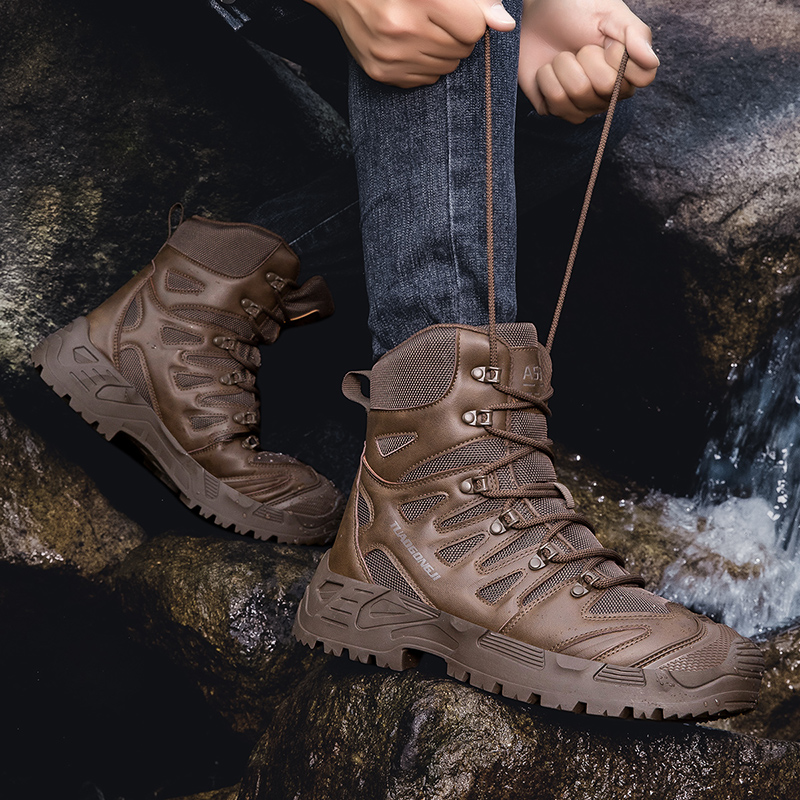 男性の屋外ハイキング戦術ブーツ足首デザートブーツスポーツ登山 - Men'S Shoes For Work のレビューと価格