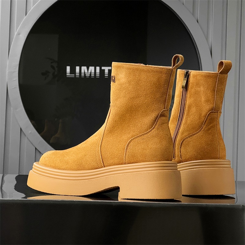 冬ヨーロッパアメリカレトロ厚底サイドジッパー身長アップハイエ - Men'S Shoes Zipper のレビューと価格