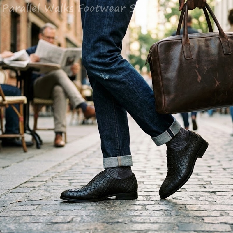 サルタリアルメンズオックスフォードシューズ、魚鱗模様のエンボ - Oxford Brogue Leather のレビューと価格