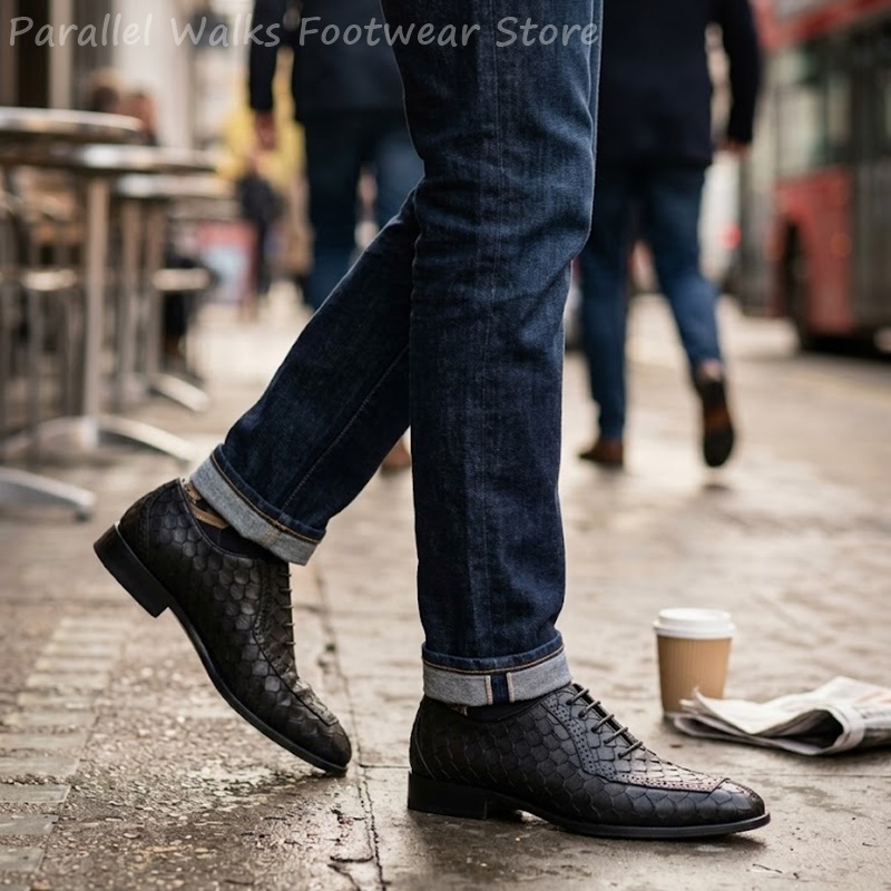 サルタリアルメンズオックスフォードシューズ、魚鱗模様のエンボ - Oxford Brogue Leather のレビューと価格