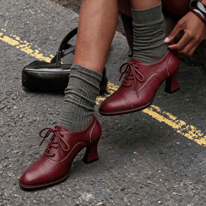 レディース フェイクレザー ブローグ オックスフォード ヒー - Oxford Brogue Leather のレビューと価格