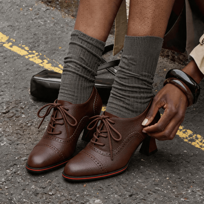 レディース フェイクレザー ブローグ オックスフォード ヒー - Oxford Brogue Leather のレビューと価格