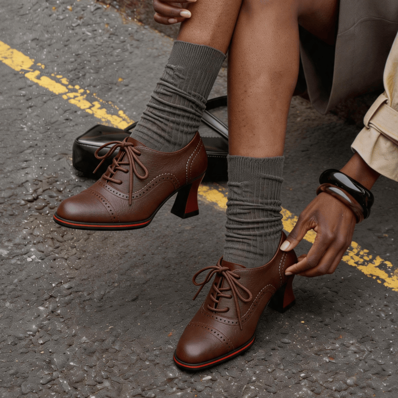 レディース フェイクレザー ブローグ オックスフォード ヒー - Oxford Brogue Leather のレビューと価格