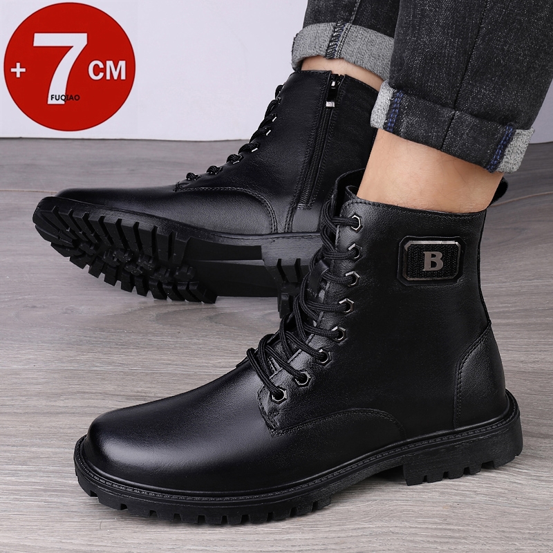 メンズ6cm身長アップレザーブーツ 冬用フリース裏地付き暖か - Men'S Shoes Height Increase のレビューと価格