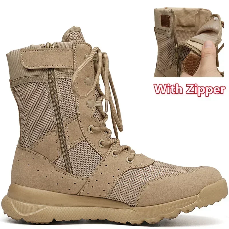 夏の戦闘訓練ブーツ作業靴軽量メッシュ通気性軍事戦術ブーツプラ - Men'S Shoes Zipper のレビューと価格